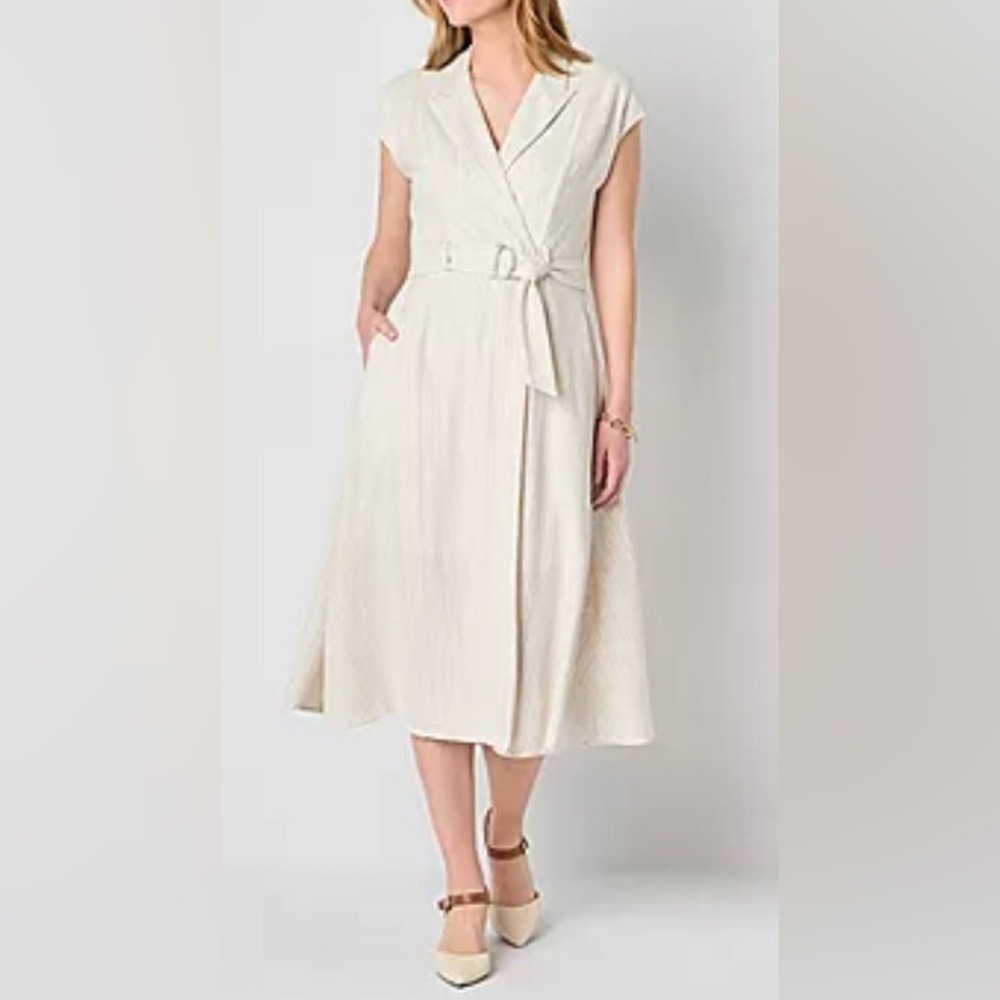 Melonie T‎ Women's 14 Belted Short Sleeve Midi Striped Shirt Dress NEW